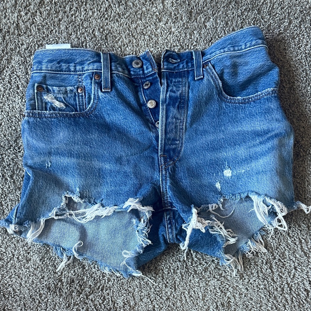 Levi's Blue Frayed Hem Jean Shorts